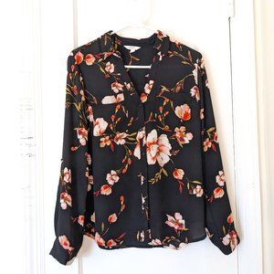Candies Black Dark Floral Print V Neck Blouse